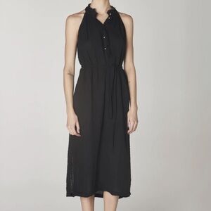 Raquel Allegra Black Halter Midi Dress - Luxury Designer Quiet Luxury Ruffles